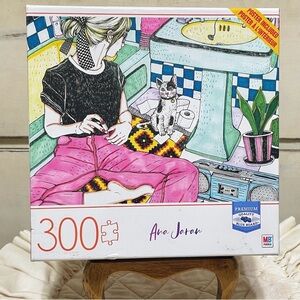 300-Piece Puzzle with Cat and Girl Illustration